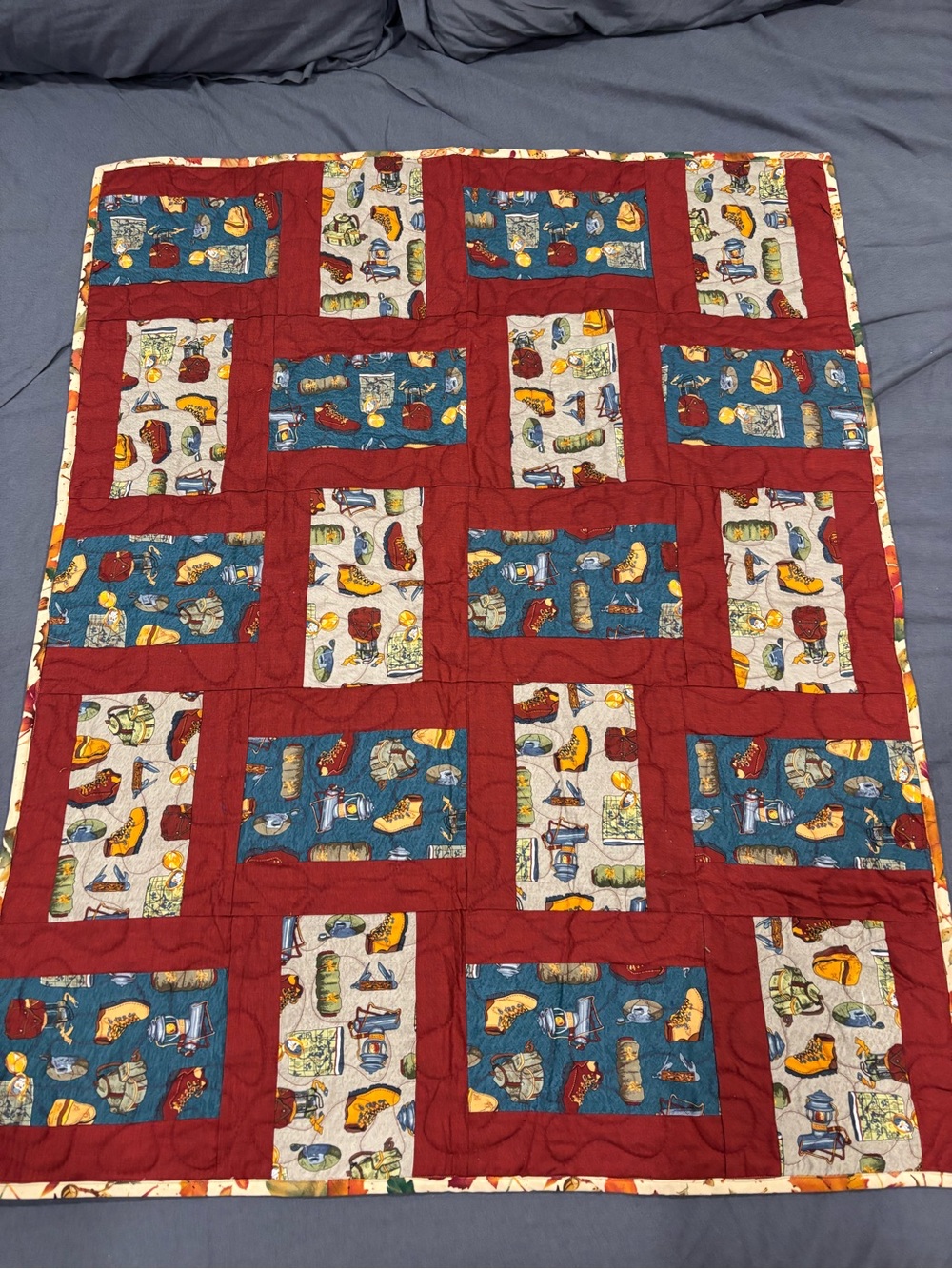 Handmade Baby Toddler Boy Camping Theme Print Quilt Grandpa Core